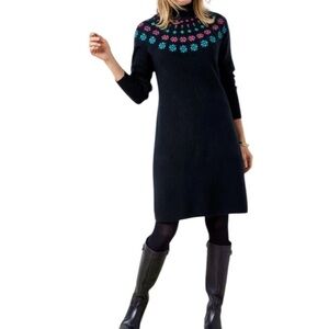 Talbots Embroidered Yolk Sweater Dress Navy Size SP Knee length Cozy